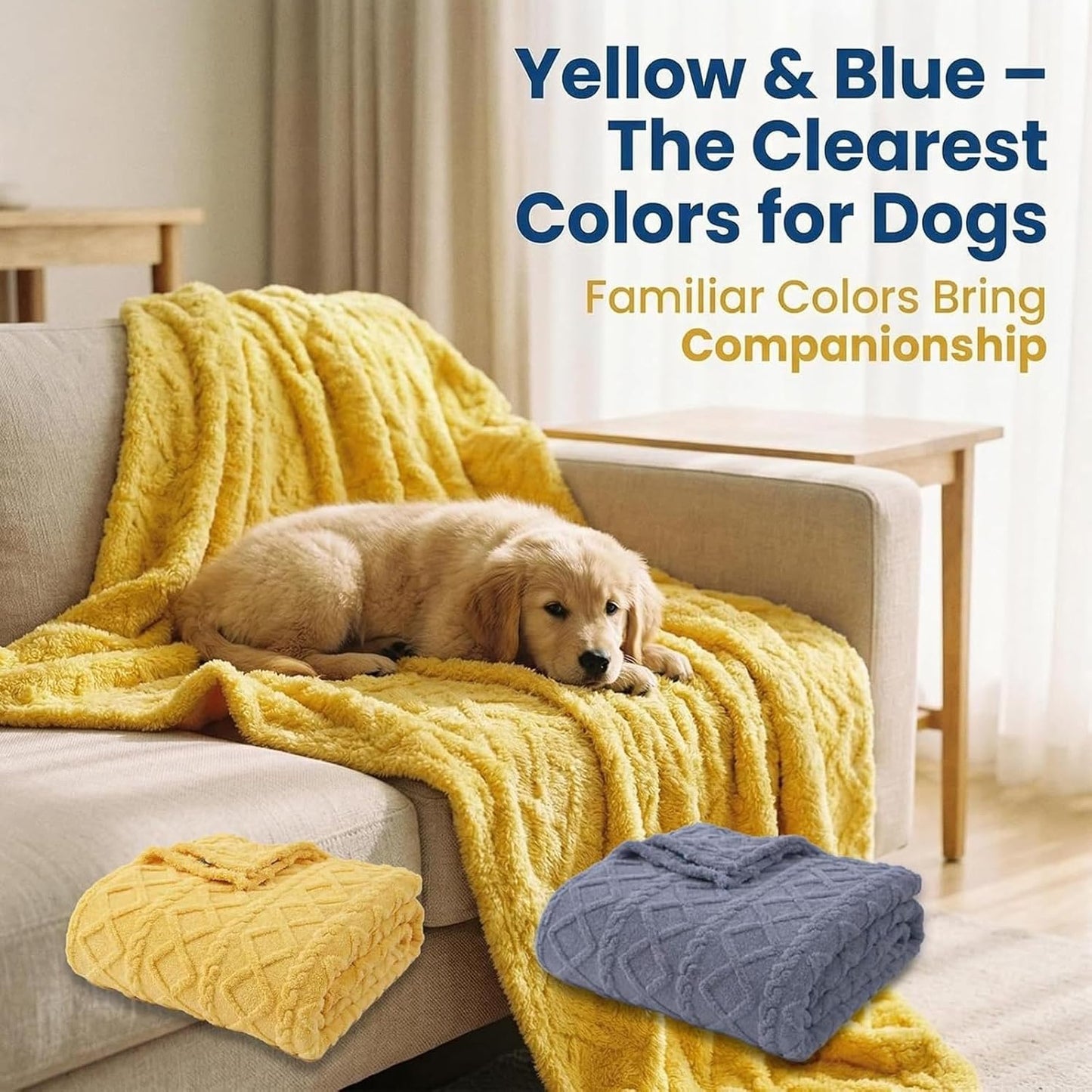 Emotional Support Yellow Blanket for Dogs, Polyester Pet Blanket with Cable Knit Pattern, Pet Throw for Couch Bed Crate Car, Machine Washable for Daily Use (Yellow, 70 * 100cm)