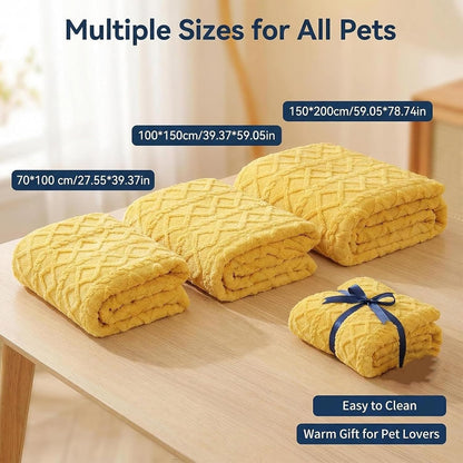 Emotional Support Yellow Blanket for Dogs, Polyester Pet Blanket with Cable Knit Pattern, Pet Throw for Couch Bed Crate Car, Machine Washable for Daily Use (Yellow, 70 * 100cm)