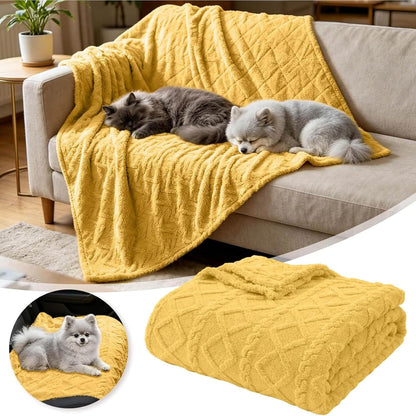Emotional Support Yellow Blanket for Dogs, Polyester Pet Blanket with Cable Knit Pattern, Pet Throw for Couch Bed Crate Car, Machine Washable for Daily Use (Yellow, 70 * 100cm)