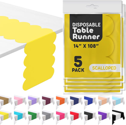 Yellow Plastic Disposable Table Runner. 5 Pack 14 x 108 inch. Scallop Table Runner Adds A Pop of Color to Your Party Table