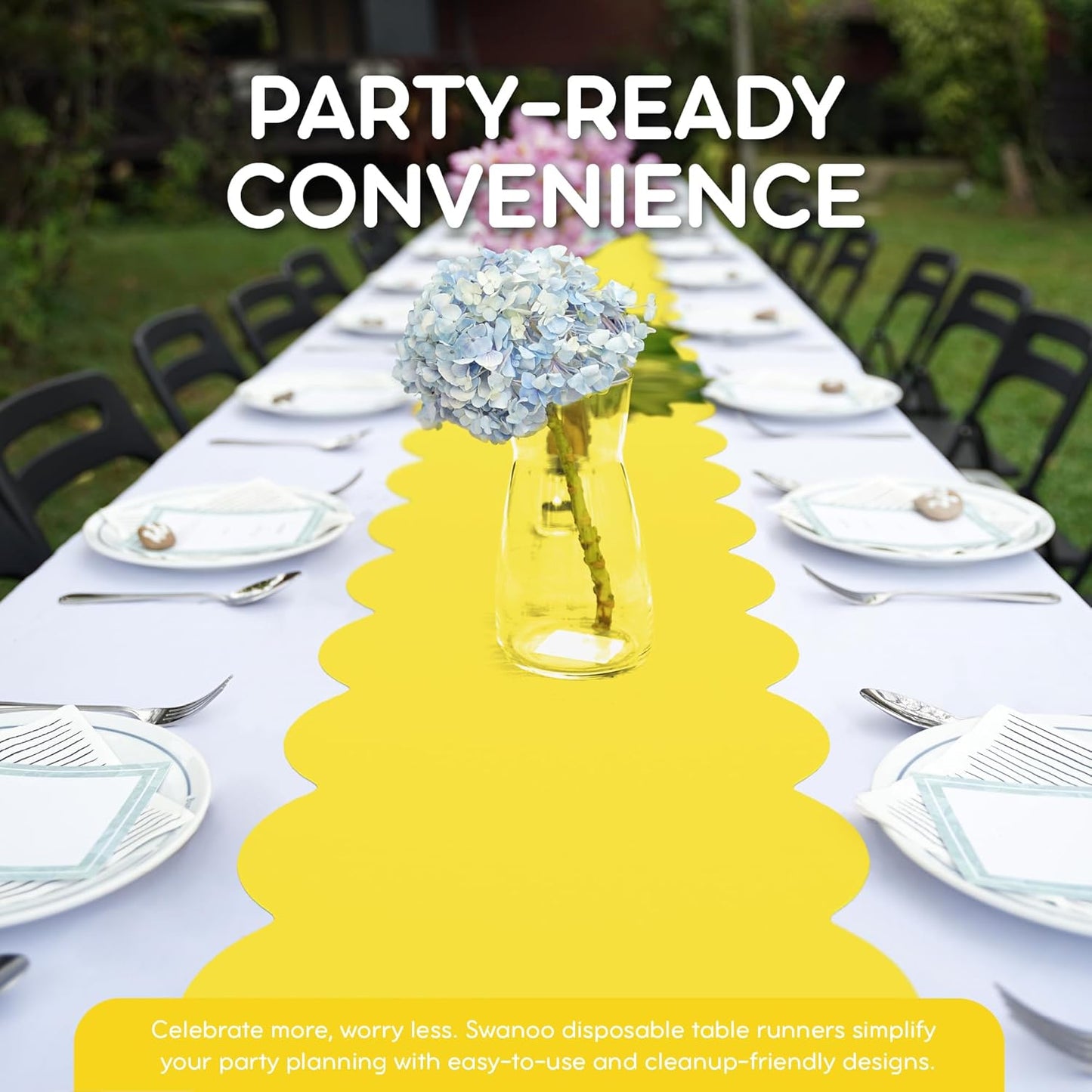Yellow Plastic Disposable Table Runner. 5 Pack 14 x 108 inch. Scallop Table Runner Adds A Pop of Color to Your Party Table