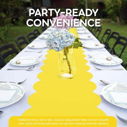 Yellow Plastic Disposable Table Runner. 5 Pack 14 x 108 inch. Scallop Table Runner Adds A Pop of Color to Your Party Table