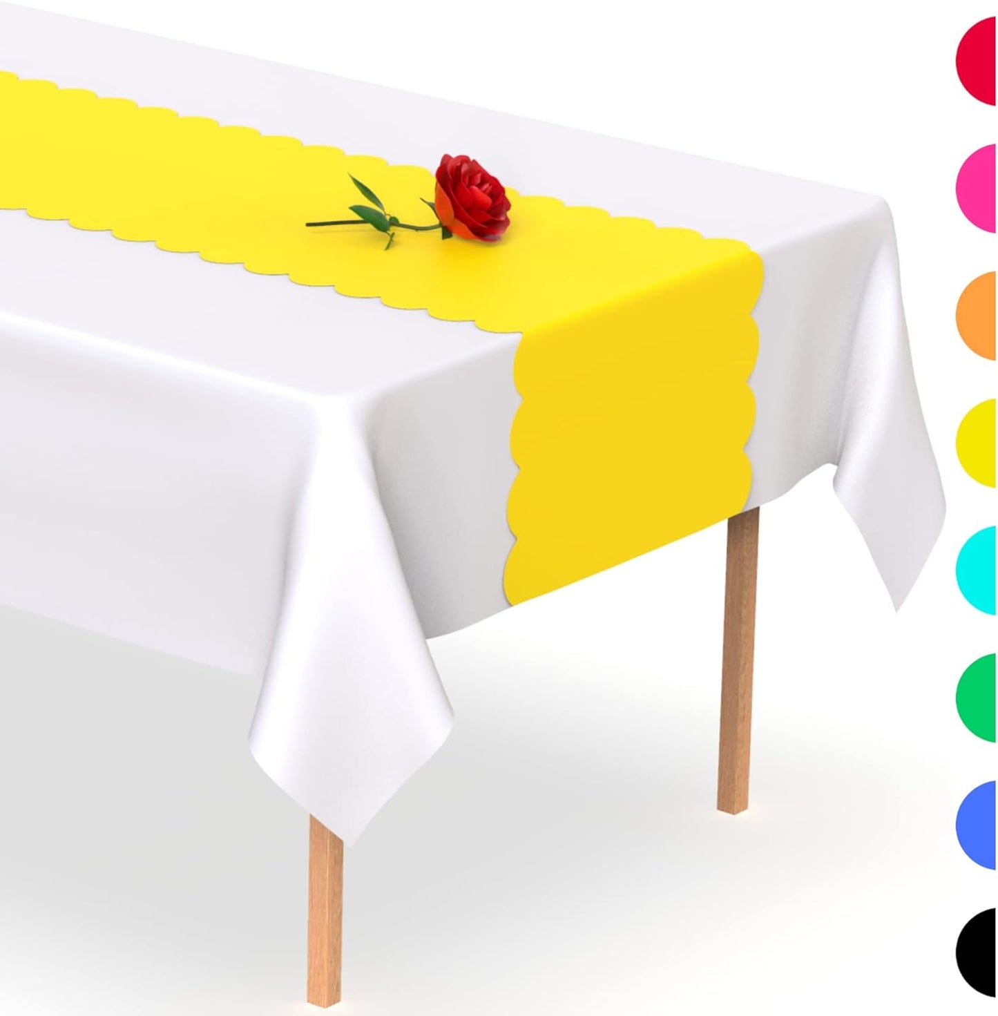 Yellow Plastic Disposable Table Runner. 5 Pack 14 x 108 inch. Scallop Table Runner Adds A Pop of Color to Your Party Table