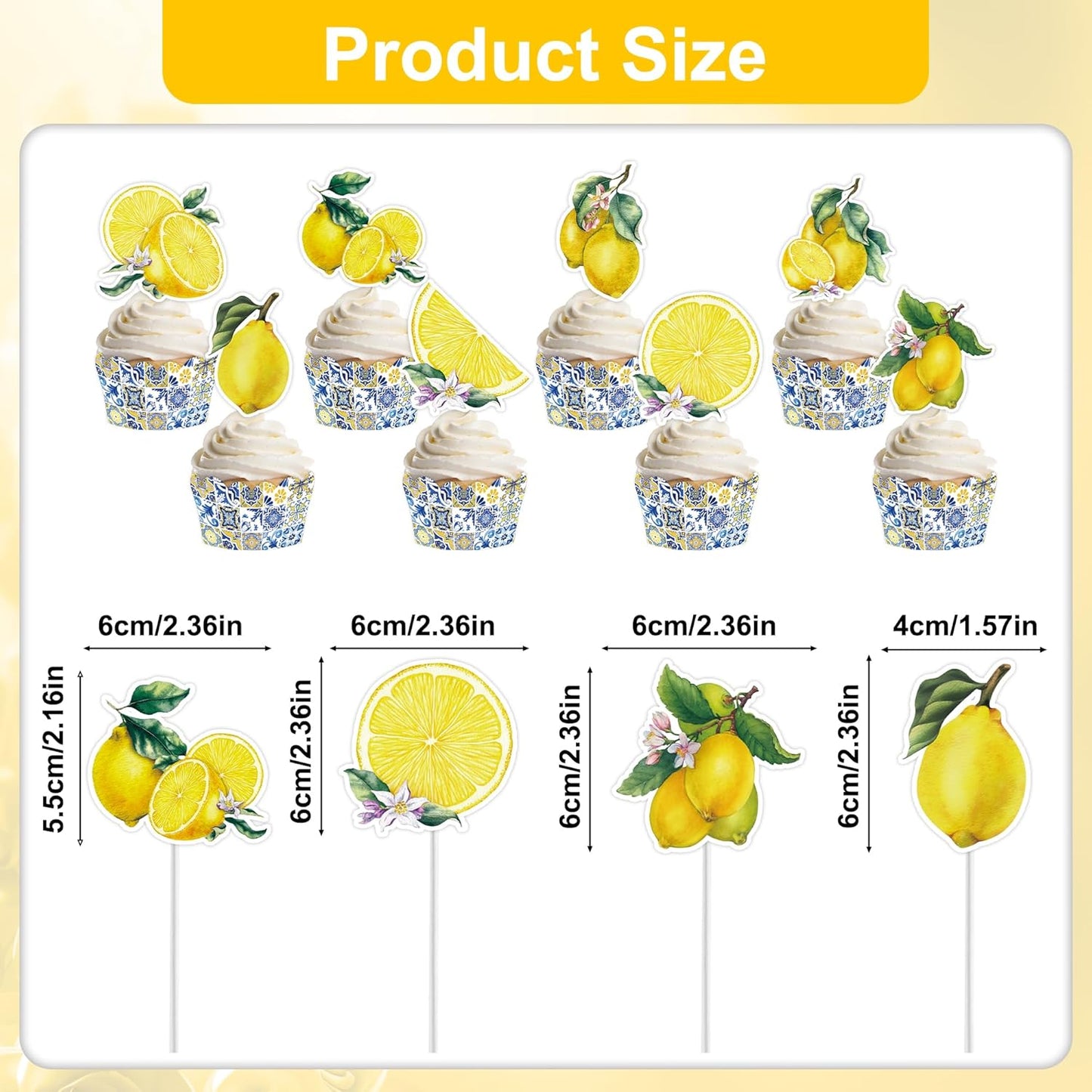 48 Pcs Amalffi Coast Cupcake Wrappers and Toppers, Mediterranean Blue Tile and Lemon Dessert Decorations, Italian Summer Theme Cake Liners and Picks for Wedding Party