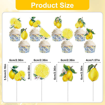 48 Pcs Amalffi Coast Cupcake Wrappers and Toppers, Mediterranean Blue Tile and Lemon Dessert Decorations, Italian Summer Theme Cake Liners and Picks for Wedding Party