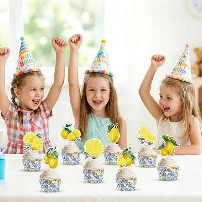 48 Pcs Amalffi Coast Cupcake Wrappers and Toppers, Mediterranean Blue Tile and Lemon Dessert Decorations, Italian Summer Theme Cake Liners and Picks for Wedding Party