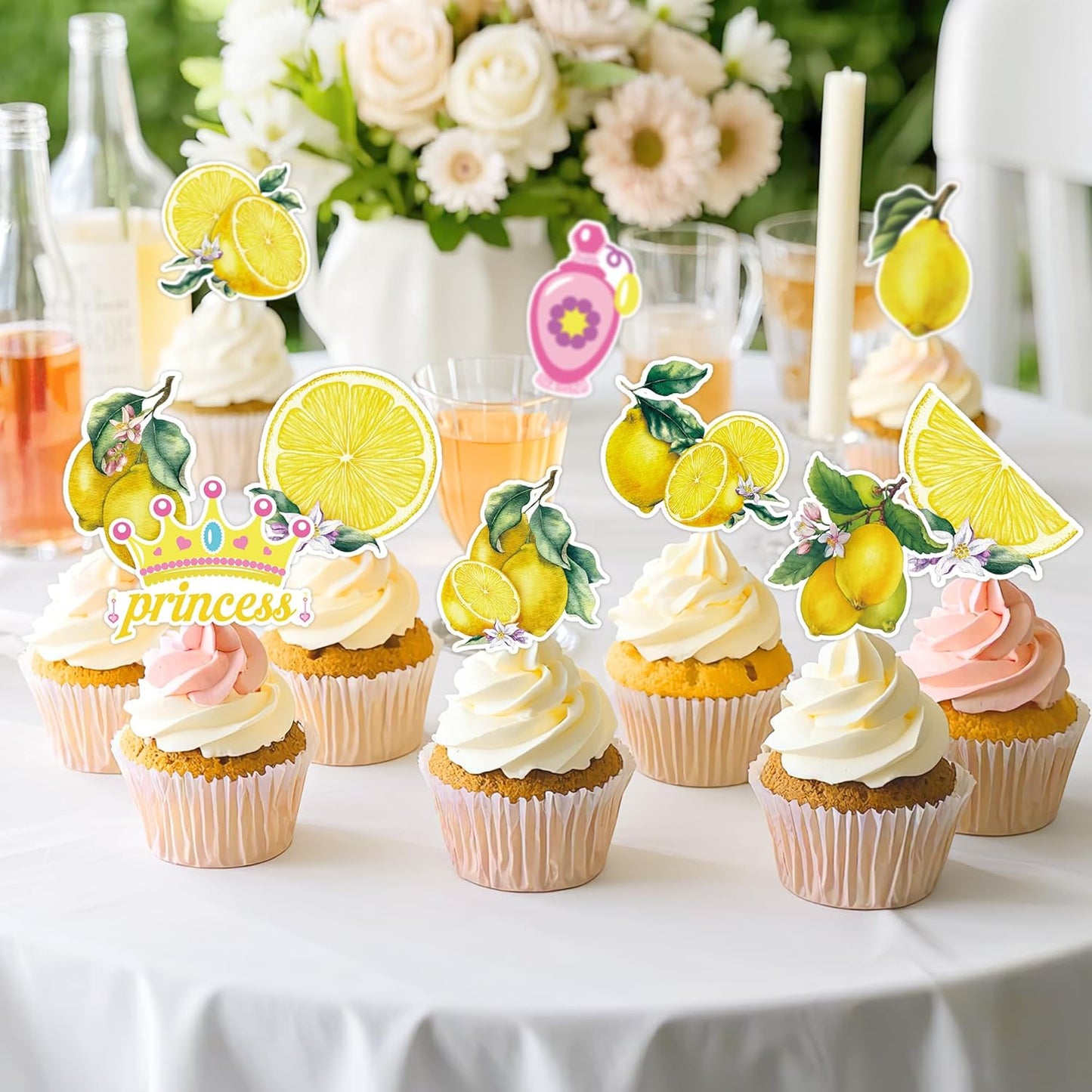 48 Pcs Amalffi Coast Cupcake Wrappers and Toppers, Mediterranean Blue Tile and Lemon Dessert Decorations, Italian Summer Theme Cake Liners and Picks for Wedding Party