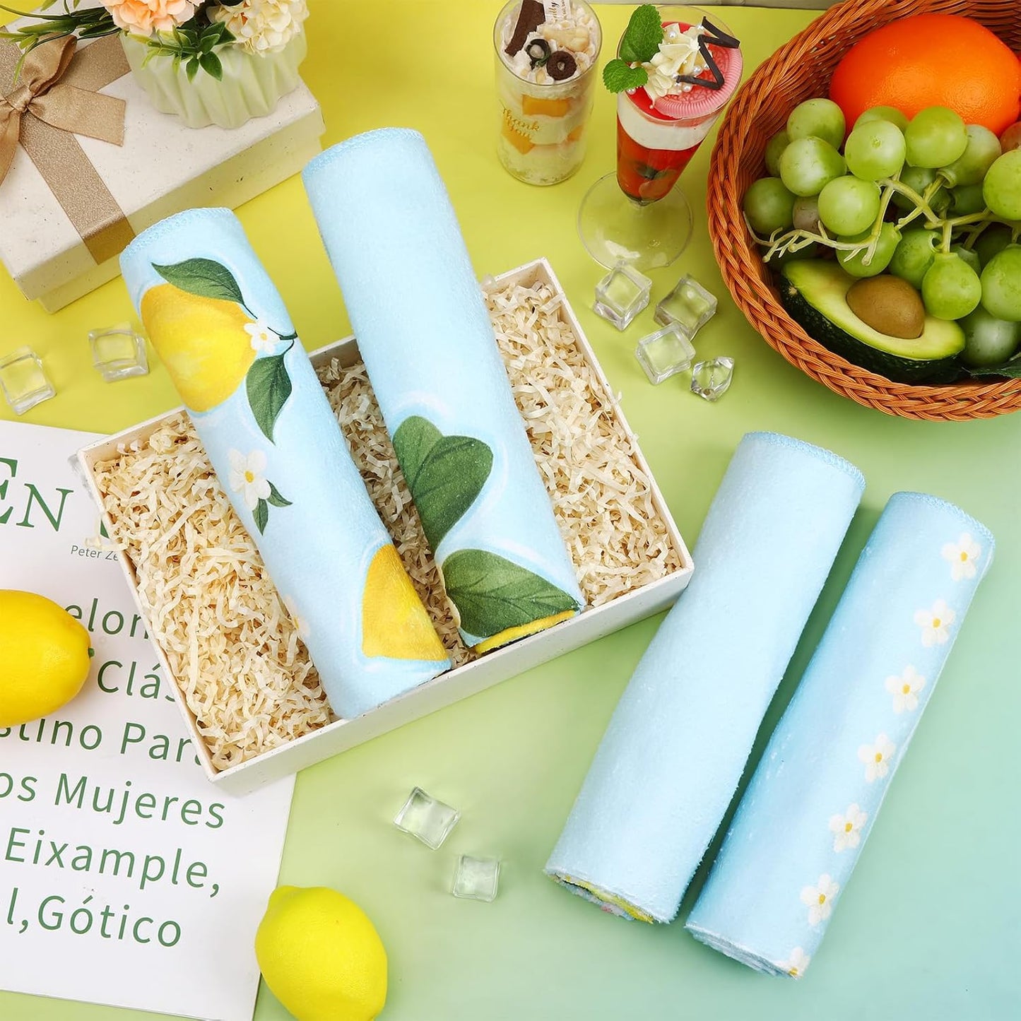 4 Pack Summer Lemon Kitchen Towels,26 * 18 Inches Hand Towels Summer Dish Towels for Lemonstand Countertops Hand Tea Towels Bathroom Summer Decorations Gifts