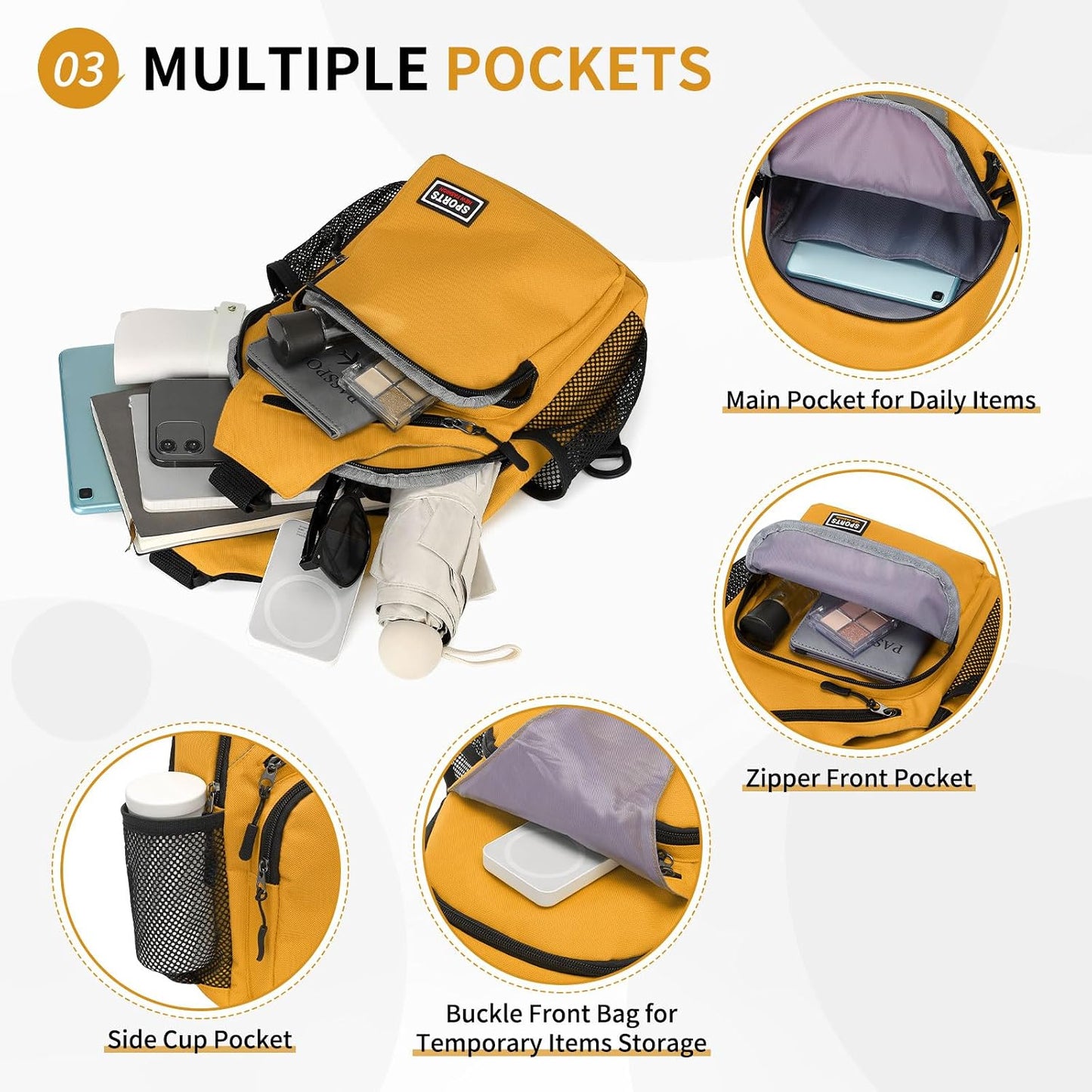Convertible Sling Bag for Women Men Fit for 7.9" Tablet | Lightweight Mini Crossbody Backpack Daypack Anti-theft with Water Bottle Holder for Casual Travel Sport Hiking
