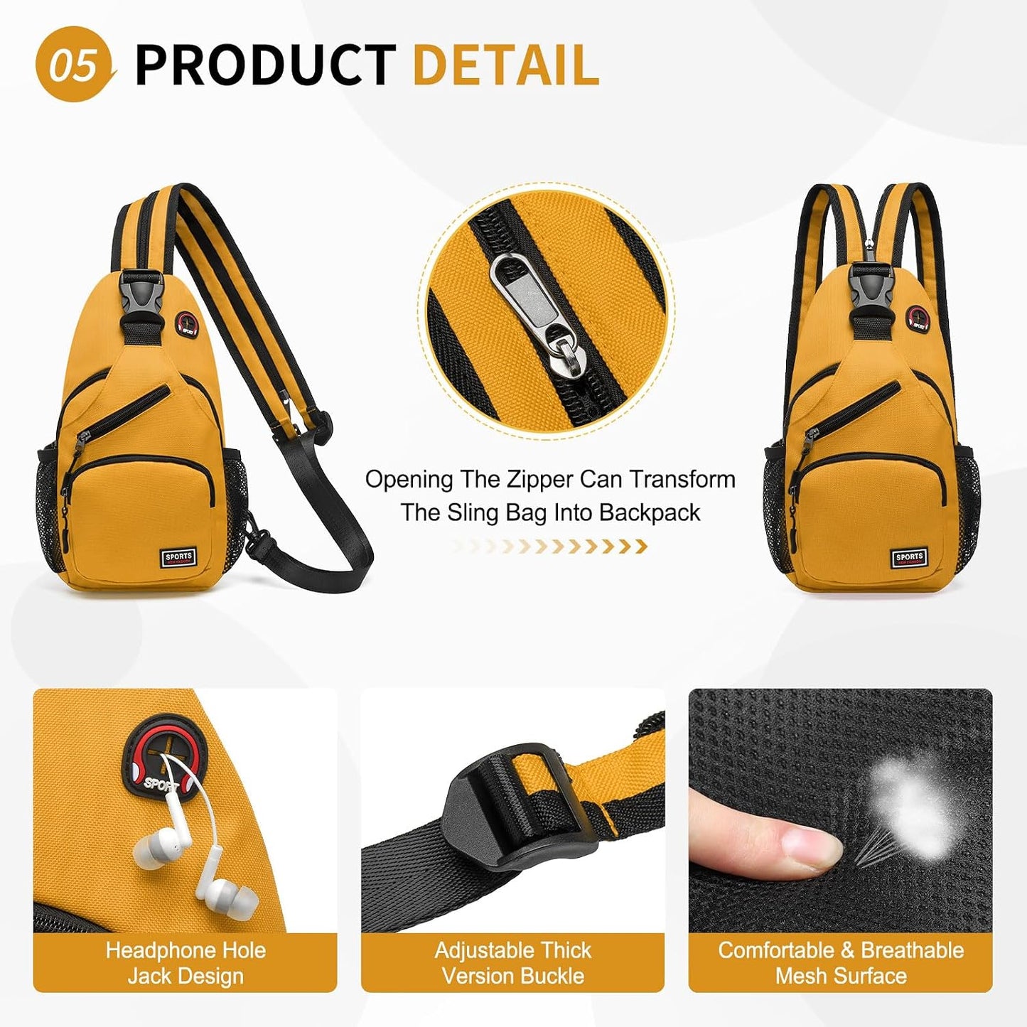 Convertible Sling Bag for Women Men Fit for 7.9" Tablet | Lightweight Mini Crossbody Backpack Daypack Anti-theft with Water Bottle Holder for Casual Travel Sport Hiking