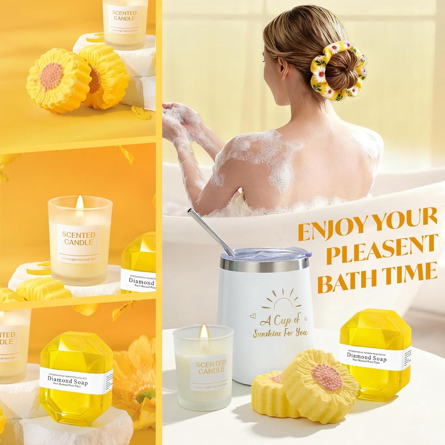 Gift Baskets for Women, Mothers Day Gifts for Friends, Yellow Birthday Valentines Women Day Easter Present Sunflower Care Package Spa Basket for Girlfriend Wife Mom Sister