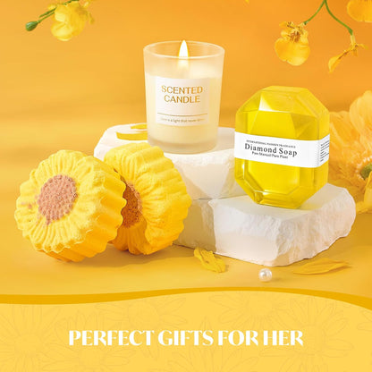 Gift Baskets for Women, Mothers Day Gifts for Friends, Yellow Birthday Valentines Women Day Easter Present Sunflower Care Package Spa Basket for Girlfriend Wife Mom Sister