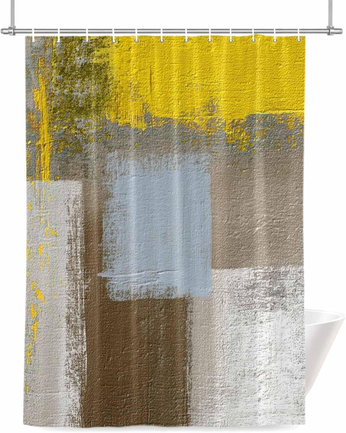 Abstract Yellow Artwork Shower Curtain Modern Classic Geometric Art Waterproof Fabric Shower Curtain Set with 12 Hooks, Bathroom Curtains for Farmhouse Home Hotel Holiday Decor, 36" W x 72" L