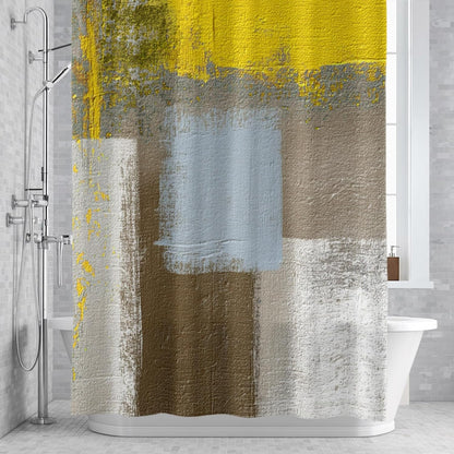 Abstract Yellow Artwork Shower Curtain Modern Classic Geometric Art Waterproof Fabric Shower Curtain Set with 12 Hooks, Bathroom Curtains for Farmhouse Home Hotel Holiday Decor, 36" W x 72" L