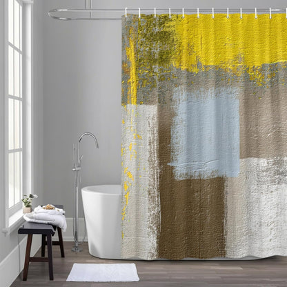 Abstract Yellow Artwork Shower Curtain Modern Classic Geometric Art Waterproof Fabric Shower Curtain Set with 12 Hooks, Bathroom Curtains for Farmhouse Home Hotel Holiday Decor, 36" W x 72" L