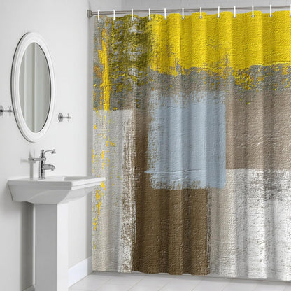 Abstract Yellow Artwork Shower Curtain Modern Classic Geometric Art Waterproof Fabric Shower Curtain Set with 12 Hooks, Bathroom Curtains for Farmhouse Home Hotel Holiday Decor, 36" W x 72" L