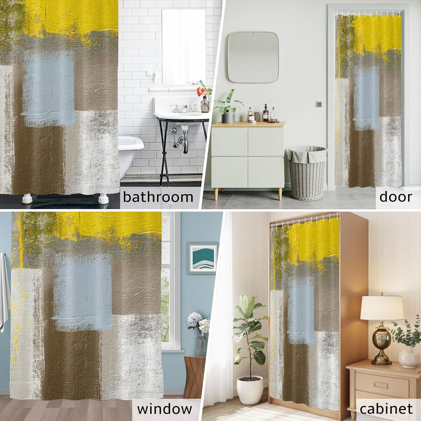 Abstract Yellow Artwork Shower Curtain Modern Classic Geometric Art Waterproof Fabric Shower Curtain Set with 12 Hooks, Bathroom Curtains for Farmhouse Home Hotel Holiday Decor, 36" W x 72" L