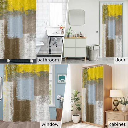 Abstract Yellow Artwork Shower Curtain Modern Classic Geometric Art Waterproof Fabric Shower Curtain Set with 12 Hooks, Bathroom Curtains for Farmhouse Home Hotel Holiday Decor, 36" W x 72" L