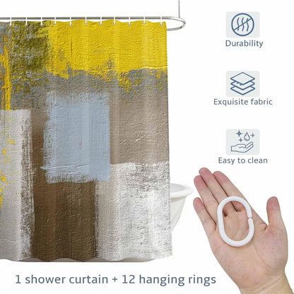 Abstract Yellow Artwork Shower Curtain Modern Classic Geometric Art Waterproof Fabric Shower Curtain Set with 12 Hooks, Bathroom Curtains for Farmhouse Home Hotel Holiday Decor, 36" W x 72" L
