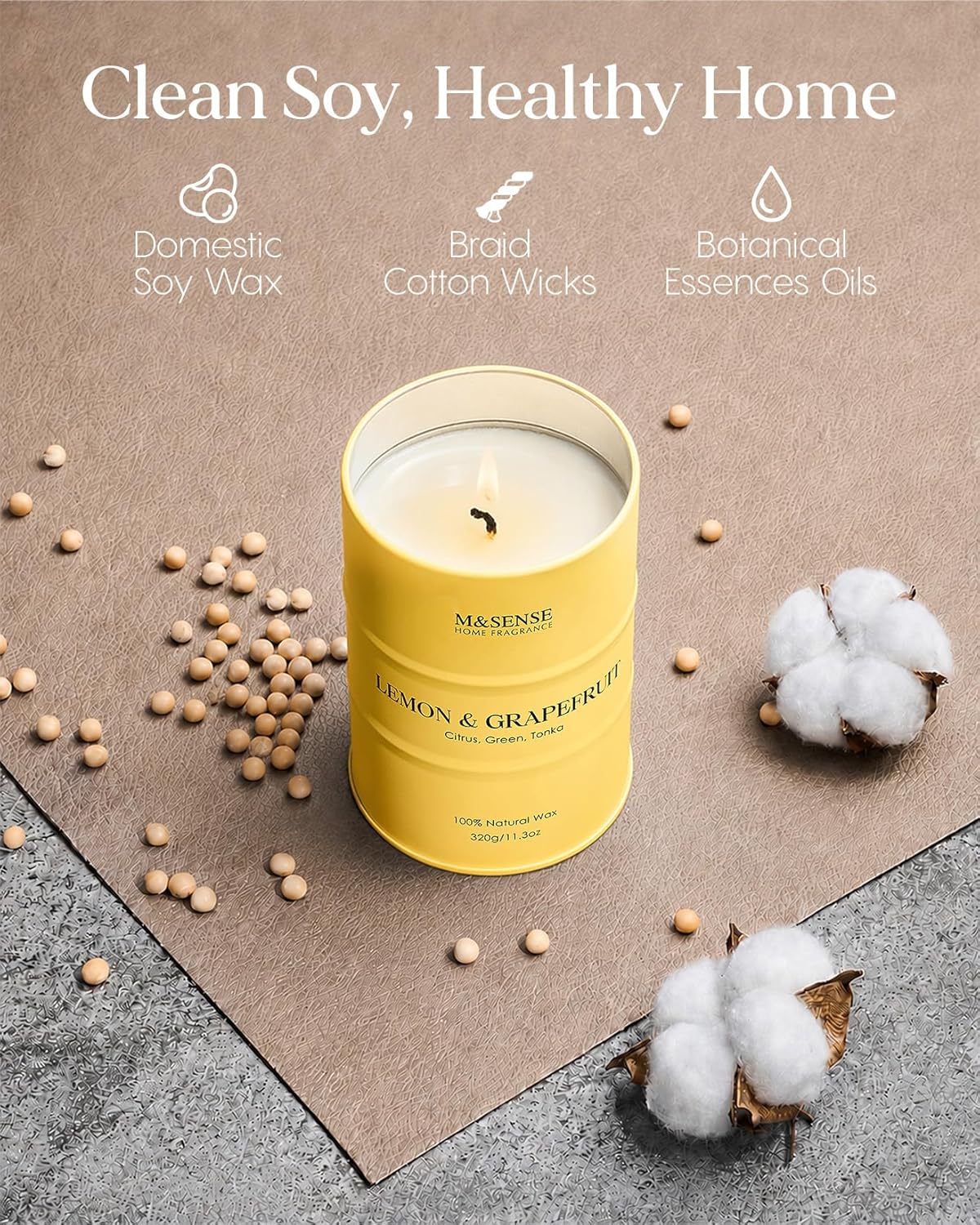 Lemon Candle,Summer Grapefruit Scented, Lemon Soy Candles 11.3oz 70 Hour Slow Burning, Limoncello Highly Scented Citrus Candles for Bathroom, Fresh Smelling Candle