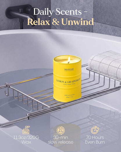 Lemon Candle,Summer Grapefruit Scented, Lemon Soy Candles 11.3oz 70 Hour Slow Burning, Limoncello Highly Scented Citrus Candles for Bathroom, Fresh Smelling Candle