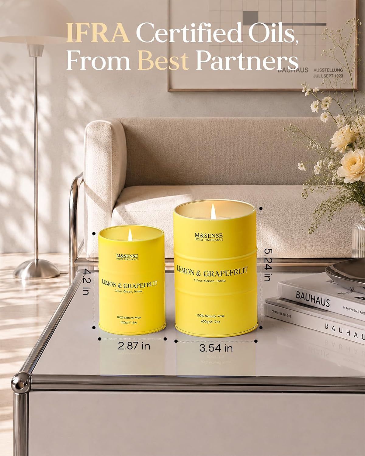 Lemon Candle,Summer Grapefruit Scented, Lemon Soy Candles 11.3oz 70 Hour Slow Burning, Limoncello Highly Scented Citrus Candles for Bathroom, Fresh Smelling Candle