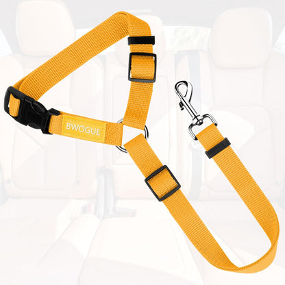 BWOGUE Dog Seat Belt for Car, Headrest Restraint Lead, Non-Elastic, Yellow | Safety Lead for Car Travel, 18.9-27.5 in Adjustable, 2-in-1 Seat Belt and Leash, Use with Dog Harness, Zinc Alloy Snap