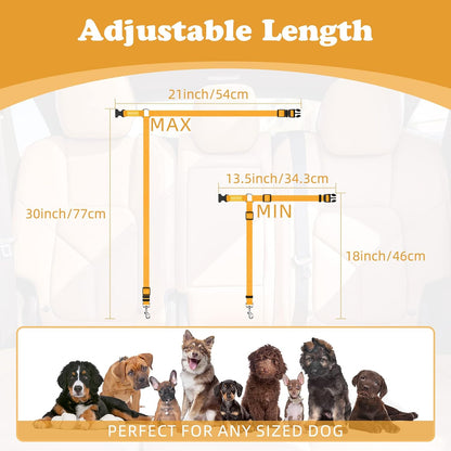 BWOGUE Dog Seat Belt for Car, Headrest Restraint Lead, Non-Elastic, Yellow | Safety Lead for Car Travel, 18.9-27.5 in Adjustable, 2-in-1 Seat Belt and Leash, Use with Dog Harness, Zinc Alloy Snap