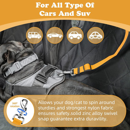 BWOGUE Dog Seat Belt for Car, Headrest Restraint Lead, Non-Elastic, Yellow | Safety Lead for Car Travel, 18.9-27.5 in Adjustable, 2-in-1 Seat Belt and Leash, Use with Dog Harness, Zinc Alloy Snap