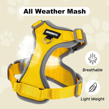 Small Dog Harness and Leash Set，No Pull Adjustable Pet Harness for Small Dogs ，Breathable Mesh Reflective Dog Vest Harness (Yellow, S)