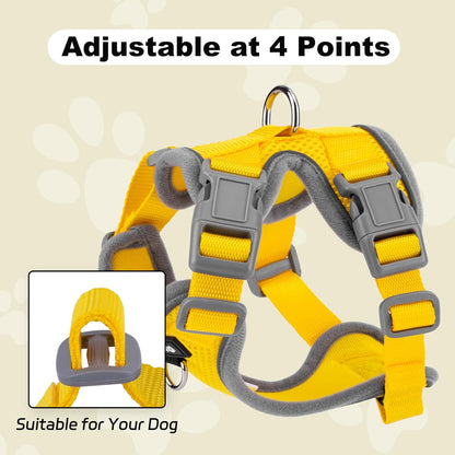 Small Dog Harness and Leash Set，No Pull Adjustable Pet Harness for Small Dogs ，Breathable Mesh Reflective Dog Vest Harness (Yellow, S)