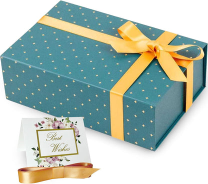 Green & Gold Gift Box 9.5 X 6 3 inch for Women & Men With Magnetic Lid, Ribbon, Card & Packing Paper for Presents & Gifting on Christmas, Weddings & Birthdays