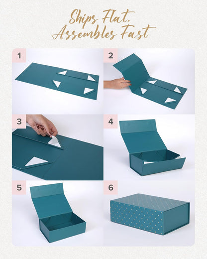 Green & Gold Gift Box 9.5 X 6 3 inch for Women & Men With Magnetic Lid, Ribbon, Card & Packing Paper for Presents & Gifting on Christmas, Weddings & Birthdays