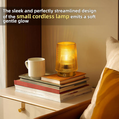 Cordless Lamps Rechargeable Glass Table Lamp Portable Dimmable Brightness Touch Battery Operated Lamp Cordless Beside Touch Lamp for Bedroom Kitchen Dining Bathroom Rechargeable Yellow
