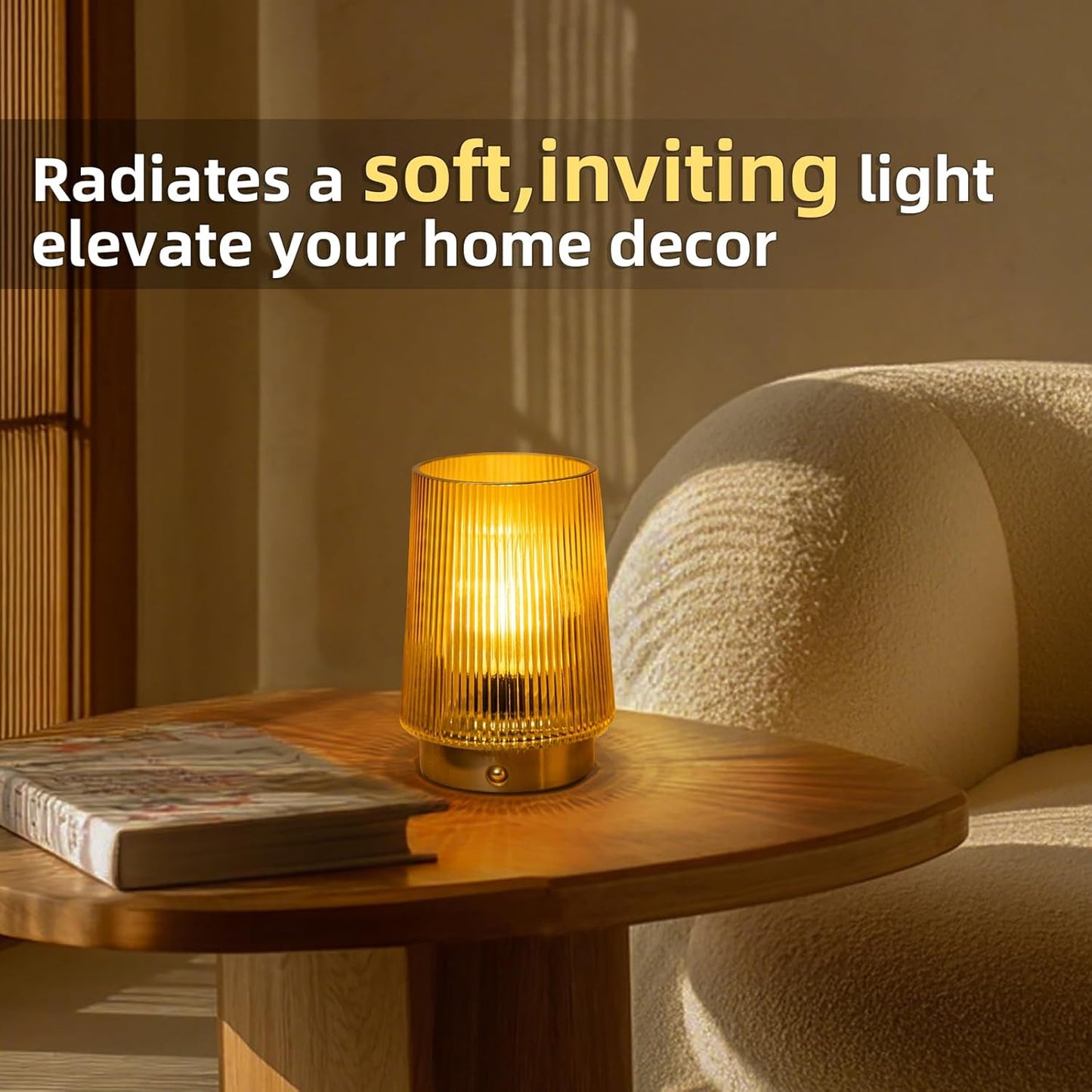 Cordless Lamps Rechargeable Glass Table Lamp Portable Dimmable Brightness Touch Battery Operated Lamp Cordless Beside Touch Lamp for Bedroom Kitchen Dining Bathroom Rechargeable Yellow
