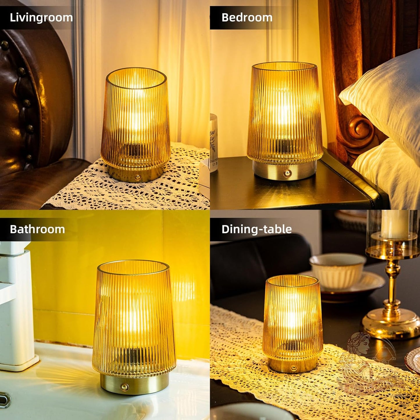 Cordless Lamps Rechargeable Glass Table Lamp Portable Dimmable Brightness Touch Battery Operated Lamp Cordless Beside Touch Lamp for Bedroom Kitchen Dining Bathroom Rechargeable Yellow