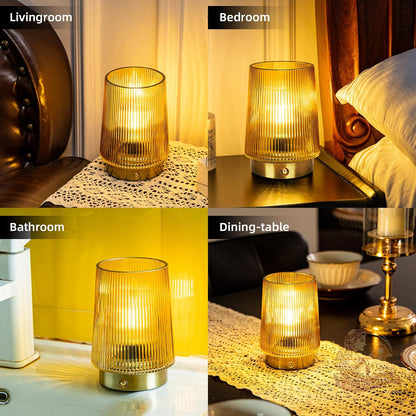 Cordless Lamps Rechargeable Glass Table Lamp Portable Dimmable Brightness Touch Battery Operated Lamp Cordless Beside Touch Lamp for Bedroom Kitchen Dining Bathroom Rechargeable Yellow