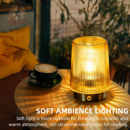 Cordless Lamps Rechargeable Glass Table Lamp Portable Dimmable Brightness Touch Battery Operated Lamp Cordless Beside Touch Lamp for Bedroom Kitchen Dining Bathroom Rechargeable Yellow