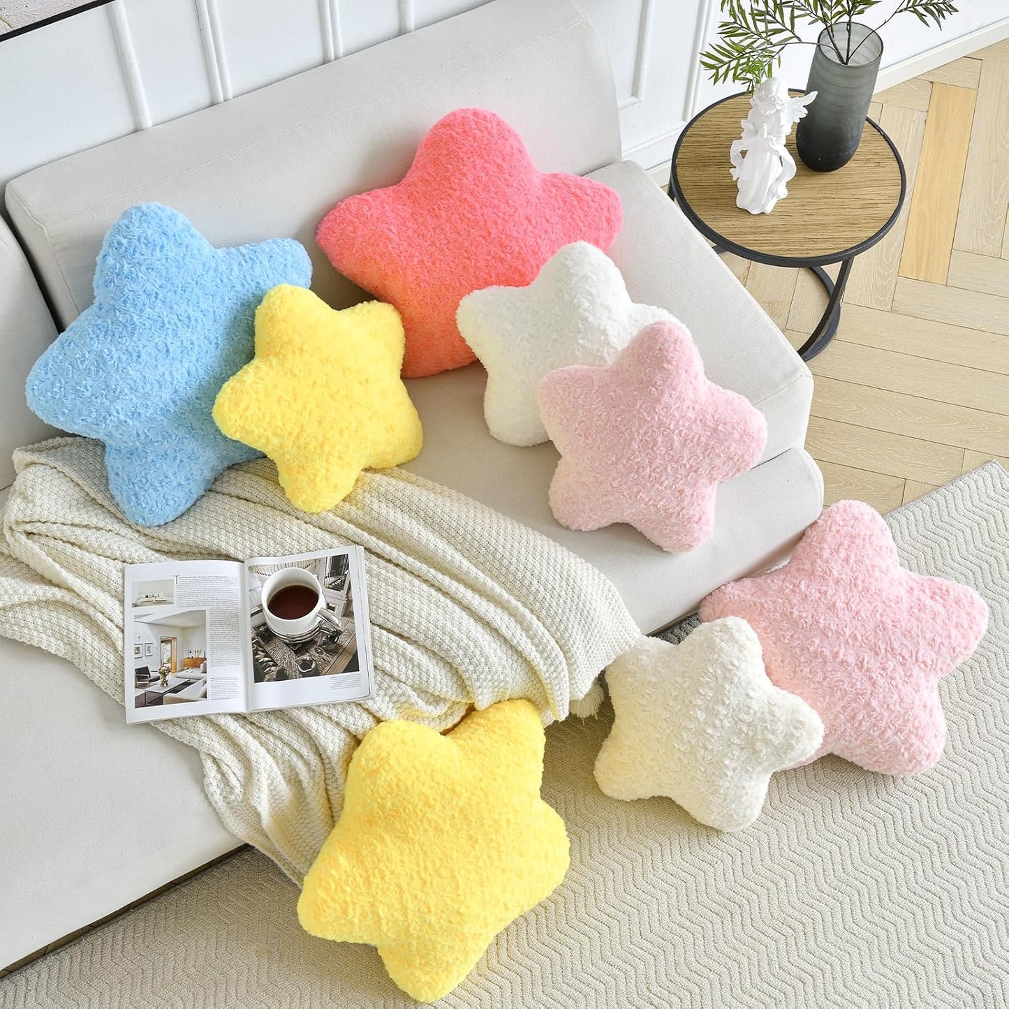 Star Pillow, 19.7" Star Shaped Plush Pillow for Couch Bed Sofa, Cute Decorative Throw Pillows with Soft Faux Fur Room Decor for Bedroom Living Room (Yellow)