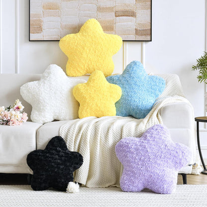 Star Pillow, 19.7" Star Shaped Plush Pillow for Couch Bed Sofa, Cute Decorative Throw Pillows with Soft Faux Fur Room Decor for Bedroom Living Room (Yellow)