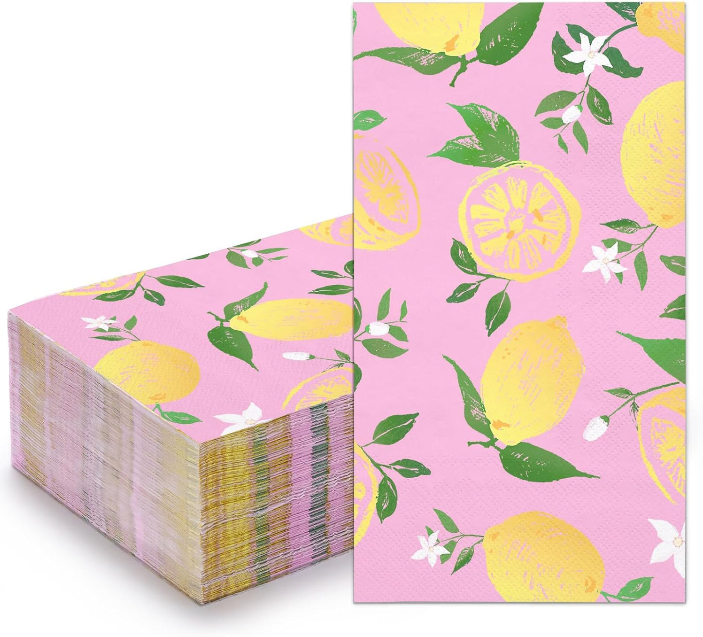 50Pcs Lemon Napkins - 3-Ply Guest Disposable Hand Towels for Bathroom, Wedding Holiday Anniversary Birthday Party Bridal Baby Shower - 4.3 x 7.9 In