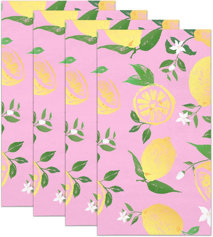 50Pcs Lemon Napkins - 3-Ply Guest Disposable Hand Towels for Bathroom, Wedding Holiday Anniversary Birthday Party Bridal Baby Shower - 4.3 x 7.9 In