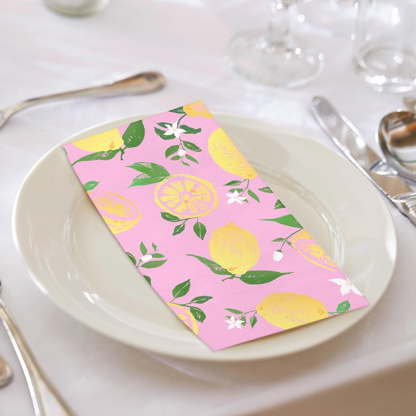 50Pcs Lemon Napkins - 3-Ply Guest Disposable Hand Towels for Bathroom, Wedding Holiday Anniversary Birthday Party Bridal Baby Shower - 4.3 x 7.9 In