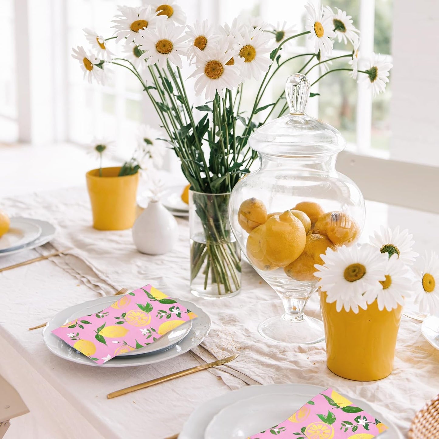 50Pcs Lemon Napkins - 3-Ply Guest Disposable Hand Towels for Bathroom, Wedding Holiday Anniversary Birthday Party Bridal Baby Shower - 4.3 x 7.9 In