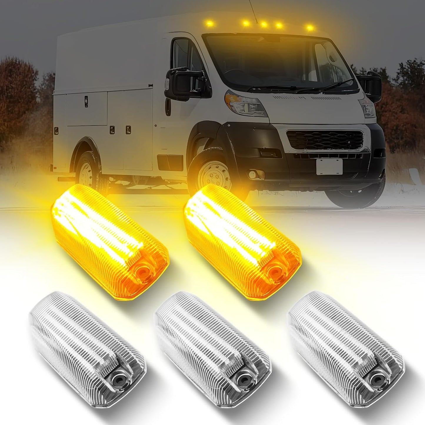 Upgraded Yellow Cab Roof Top LED Marker Lights Kit Compatible With 2014-2023 Dodge Ram ProMaster 1500 2500 3500, Clearance Running Lamps & Three-Row LED Design, 5PCS
