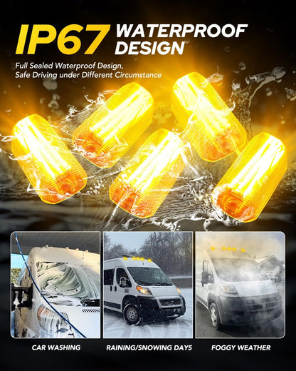 Upgraded Yellow Cab Roof Top LED Marker Lights Kit Compatible With 2014-2023 Dodge Ram ProMaster 1500 2500 3500, Clearance Running Lamps & Three-Row LED Design, 5PCS