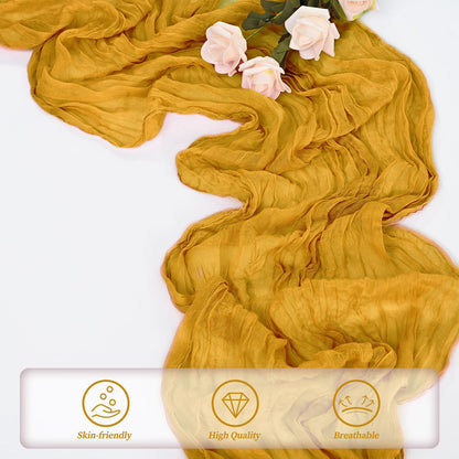 12 Pack Mustard 10FT Cheesecloth Table Runner Rustic Gauze Fabric Cheese Cloth Table Runner for Wedding Bridal Baby Shower Table Decor Boho Sheer Birthday Party Table Decorations 20 x 120 Inch Long