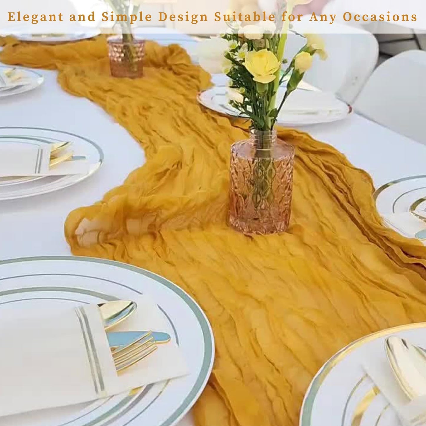 12 Pack Mustard 10FT Cheesecloth Table Runner Rustic Gauze Fabric Cheese Cloth Table Runner for Wedding Bridal Baby Shower Table Decor Boho Sheer Birthday Party Table Decorations 20 x 120 Inch Long