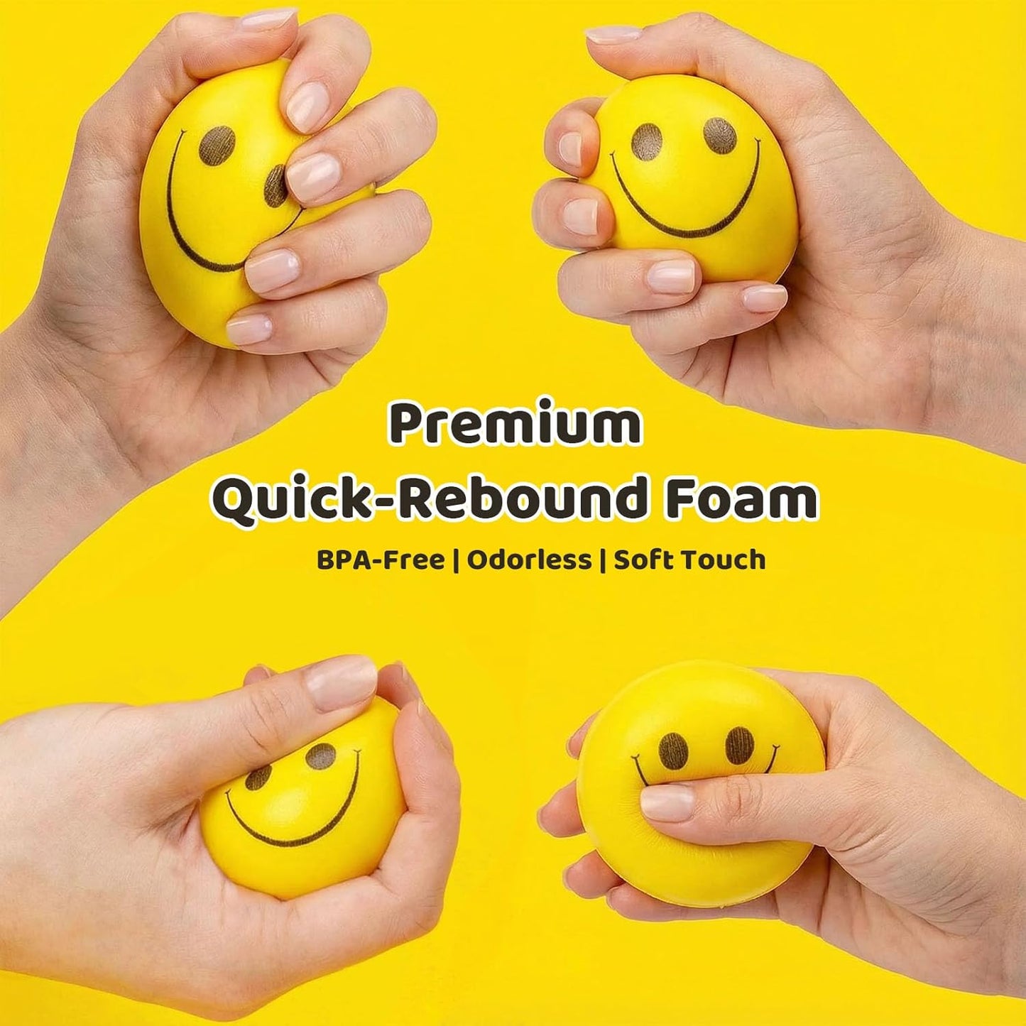 12PCS Stress Balls Bulk, 2 Inch Squeeze Toys Slow Rising Fidget | Yellow Face Toys for Kids Adults, Anxiety Relief Party Favors Goodie Bag Stuffer, Classroom Prize
