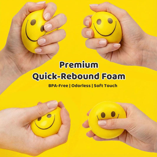 12PCS Stress Balls Bulk, 2 Inch Squeeze Toys Slow Rising Fidget | Yellow Face Toys for Kids Adults, Anxiety Relief Party Favors Goodie Bag Stuffer, Classroom Prize